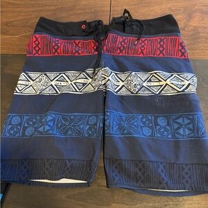 Nautical Patterned Men's Swim Shorts - Red and Blue